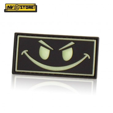 Patch in PVC Evil Smiley Bianco - Nero 6,3x3,3cm Militare Softair con Velcrogrip