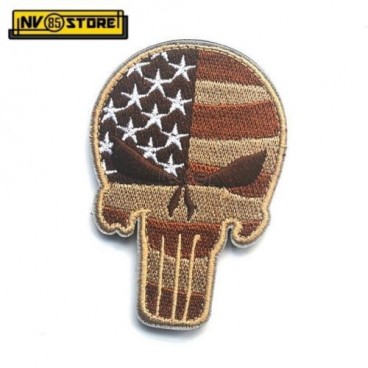 Patch Ricamata SKULL Sniper Punisher USA 9 x 6 cm Militare Tan con Velcrogrip