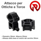 Set 2 Pezzi Attacchi Anelli Ottica o Torcia 30x22 h35 per Fucile slitta Weaver