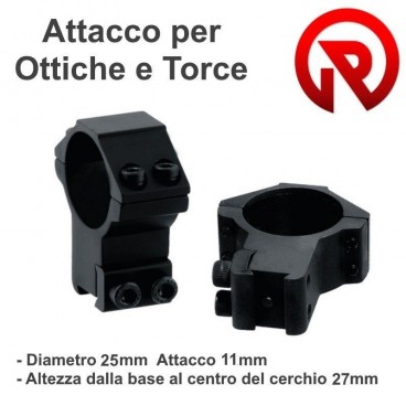 Set 2 Pezzi Attacchi Anelli Ottica o Torcia 25x11 h27 x Fucile Carabina Airsoft