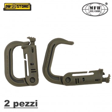 SET 2 PZ. MOSCHETTONE MOLLE CARABINER ABS MFH MILITARE SOFTAIR SURVIVOR COYOTE