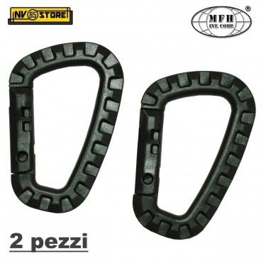 SET 2 PEZZI MOSCHETTONE CARABINER ABS MFH MILITARE SOFTAIR SURVIVOR CHIAVI VERDE