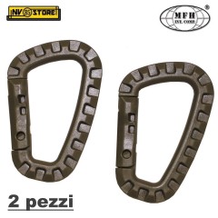 SET 2 PZ. MOSCHETTONE CARABINER ABS MFH MILITARE SOFTAIR SURVIVOR CHIAVI COYOTE