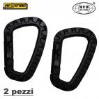 SET 2 PEZZI MOSCHETTONE CARABINER ABS MFH MILITARE SOFTAIR SURVIVOR CHIAVI NERO