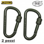 SET 2 PEZZI MOSCHETTONE 8cm CARABINER METAL MFH MILITARE SOFTAIR SURVIVOR VERDE