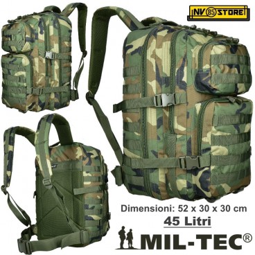 ZAINO TATTICO INCURSORE MIL-TEC MILTEC ASSAULT 45-50 LITRI WOODLAND SOFTAIR