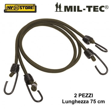 SET 2 PEZZI GANCI RAGNI ELASTICI 75cm MIL-TEC MILTEC CARABINER MILITARE SOFTAIR