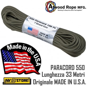 Cordino PARACORD 550 AtWood Rope MFG 33 Metri 250 Kg Originale Made in USA (OD)