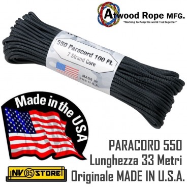 Cordino PARACORD 550 AtWood Rope MFG 33 Metri 250 Kg Originale Made in USA (BK)