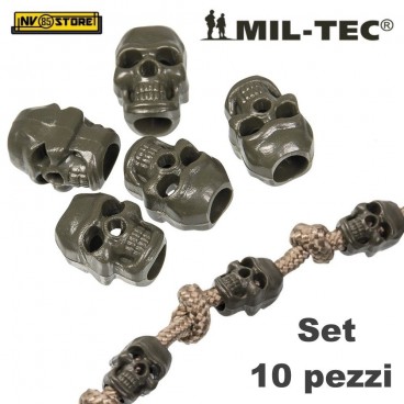 Set 10 Pezzi di Cord Stopper Skull MILTEC Ferma Cavo Cordino PARACORD Teschio OD