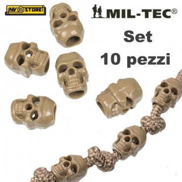 Set 10 Pezzi di Cord Stopper Skull MILTEC Ferma Cavo Cordino PARACORD Teschio CY