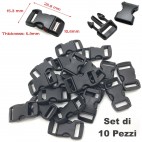 Set 10 Pezzi Clip Plastic Buckle 15mm Chiusura per Braccialetti Cord PARACORD BK