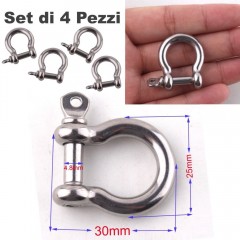 Set 4 Pezzi Grillo Moschettone INOX 25mm O-Shape Chiusura Braccialetti PARACORD