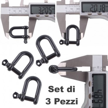 Set 3 Pezzi Grillo Moschettone 20 mm U-Shape Chiusura Braccialetti PARACORD BK