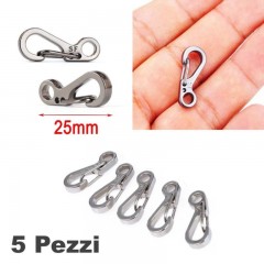 Set 5 Pezzi Mini Moschettone Inox Portachiavi Chiusura Braccialetti PARACORD SY