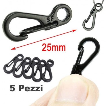 Set 5 Pezzi Mini Moschettone Inox Portachiavi Chiusura Braccialetti PARACORD BK