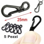 Set 5 Pezzi Mini Moschettone Inox Portachiavi Chiusura Braccialetti PARACORD BK