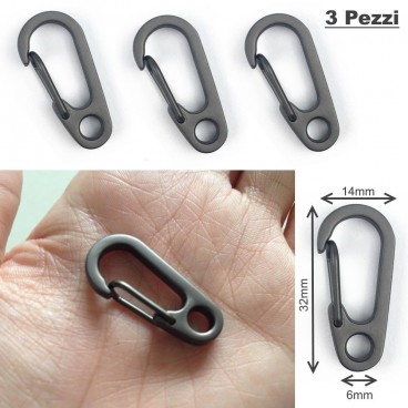 Set 3 Pezzi Mini Moschettone Inox Portachiavi Chiusura Braccialetti PARACORD GN