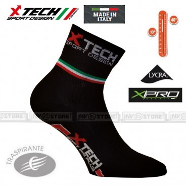 Calze XTECH Tecniche X-TECH SPORT CICLO PRO X-Pro + Lycra Made in Italy 100% BK