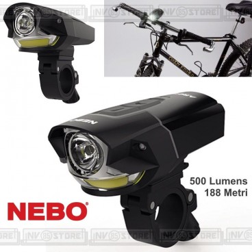 Torcia da Bici NEBO ARC500 BIKE LIGHT Ricaricabile LED 500 Lumens + COB LED