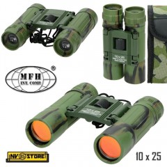 BINOCOLO MFH 10 x 25 BINOCULAR 96 - 1000 MT CACCIA SOFTAIR PESCA CAMPING CAMO