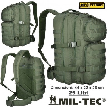 ZAINO TATTICO INCURSORE MIL-TEC MILTEC ASSAULT 25-30 LITRI VERDE GREEN SOFTAIR