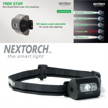 Torcia Frontale da Testa NEXTORCH Headlamp Trek Star LED 220 Lumens - BK