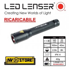 TORCIA LED LENSER Torch P3R 140 Lumens Ricaricabile Alluminio ANODIZZATO Battery