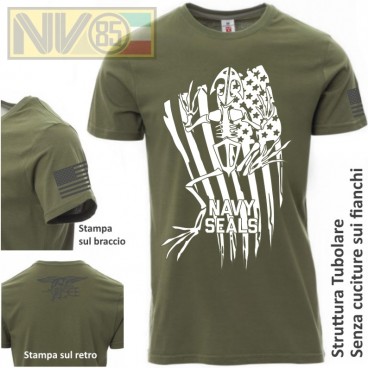 Maglia T-SHIRT Payper Militare NAVY SEALS FROGMEN Skull USA Maglietta Uomo VERDE