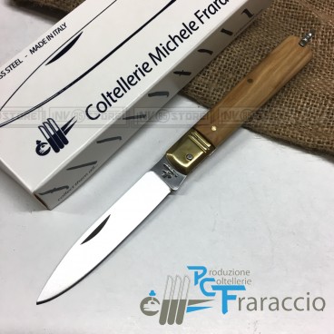 COLTELLO SFILATO SICILIANO ARTIGIANALE FRARACCIO MADE IN ITALY OLIVO-OTTONE 17cm