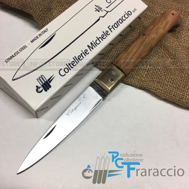 Coltello Artigianale FRARACCIO Caltagirone MADE IN ITALY Manico Olivo Testa OTTONE 23 cm