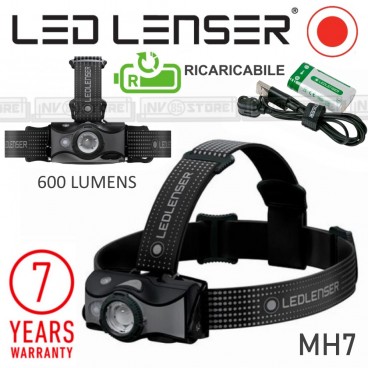 Torcia Frontale LED LENSER Torch MH7 RICARICABILE 600 Lumens 200 Mt + Batteria