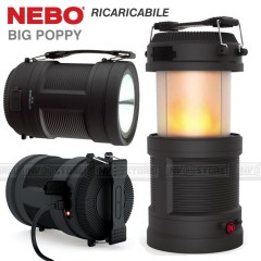 Torcia Lanterna NEBO Big Poppy 300 Lumen COB LED + 120 Lumens + Effetto Fiamma