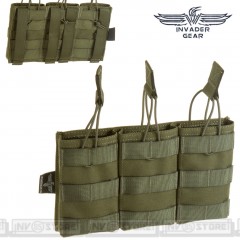 Porta Caricatori Triplo 3 Posti per M4 556 INVADER GEAR Sistema MOLLE Verde OD