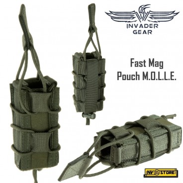 Porta Caricatore Singolo Rapido Per Pistola INVADER GEAR Sistema MOLLE Verde OD