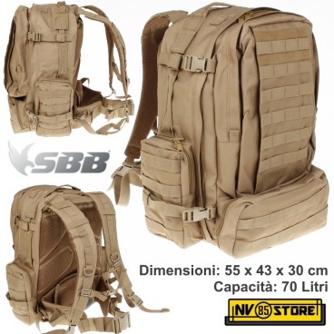 ZAINO TATTICO INCURSORE 70 Litri SBB BRANCALEONI ESERCITO SOFTAIR SURVIVOR TAN