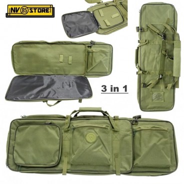 Borsa Custodia a 3 Scomparti Porta Fucile Lungo Corto Pistola in Tessuto 87 cm VERDE OD GREEN