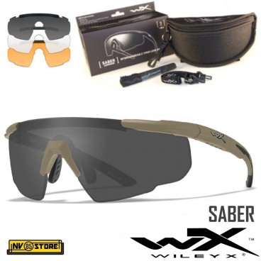 WILEY-X Saber Occhiali Balistici Protezione Balistica 3 Lenti Intercambiabili TAN FRAME