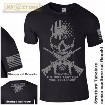 Maglia T-SHIRT Militare NAVY SEALS USA Punisher Teschio M4 Maglietta Uomo Nero G