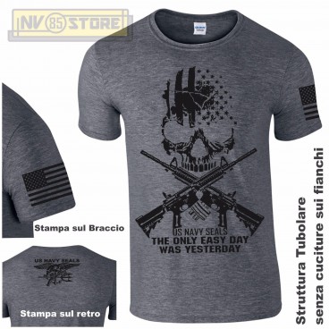 Maglia T-SHIRT Militare NAVY SEALS USA Punisher Teschio M4 Maglietta Uomo Grigio