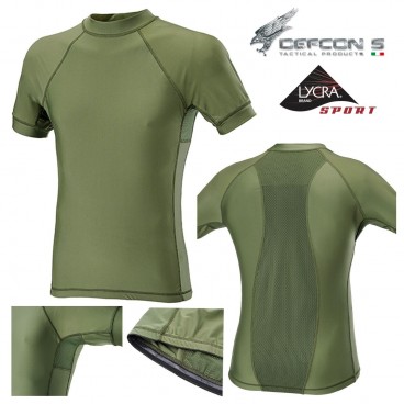 Maglia Tattica DEFCON 5 T-Shirt Lycra + Mesh Manica Corta Militare Softair OD