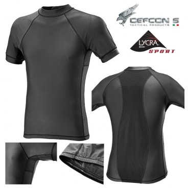 Maglia Tattica DEFCON 5 T-Shirt Lycra + Mesh Manica Corta Militare Softair NERO