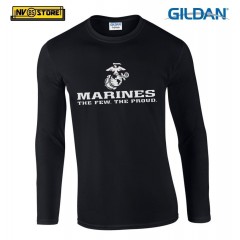 Maglia Manica Lunga GILDAN Marines Corps USMC Maglietta in Stampa Serigrafia BK