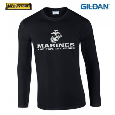 Maglia Manica Lunga GILDAN Marines Corps USMC Maglietta in Stampa Serigrafia BK