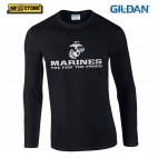 Maglia Manica Lunga GILDAN Marines Corps USMC Maglietta in Stampa Serigrafia BK