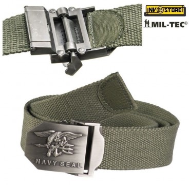 CINTURA MILTEC con Logo NAVY SEALS TACTICAL BELT SOFTAIR SURVIVOR CAMPING VERDE