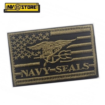 Patch Ricamata Bandiera US Navy Seals 8x5 cm Militare Softair con Velcrogrip OD