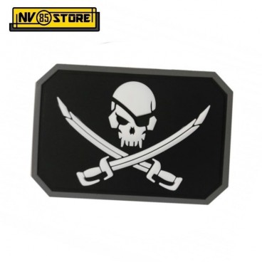 Patch in PVC Teschio Pirata Pirate Skull 8 x 5 cm BK Militare Softair Velcrogrip