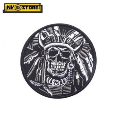 Patch Ricamata Indian Skull Army Punisher Grey 9 x 9 cm Militare con Velcrogrip