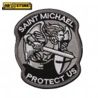 Patch Ricamata Saint Michael Protect US 8,5 x 7 cm Militare Grey/BK con Velcrogr